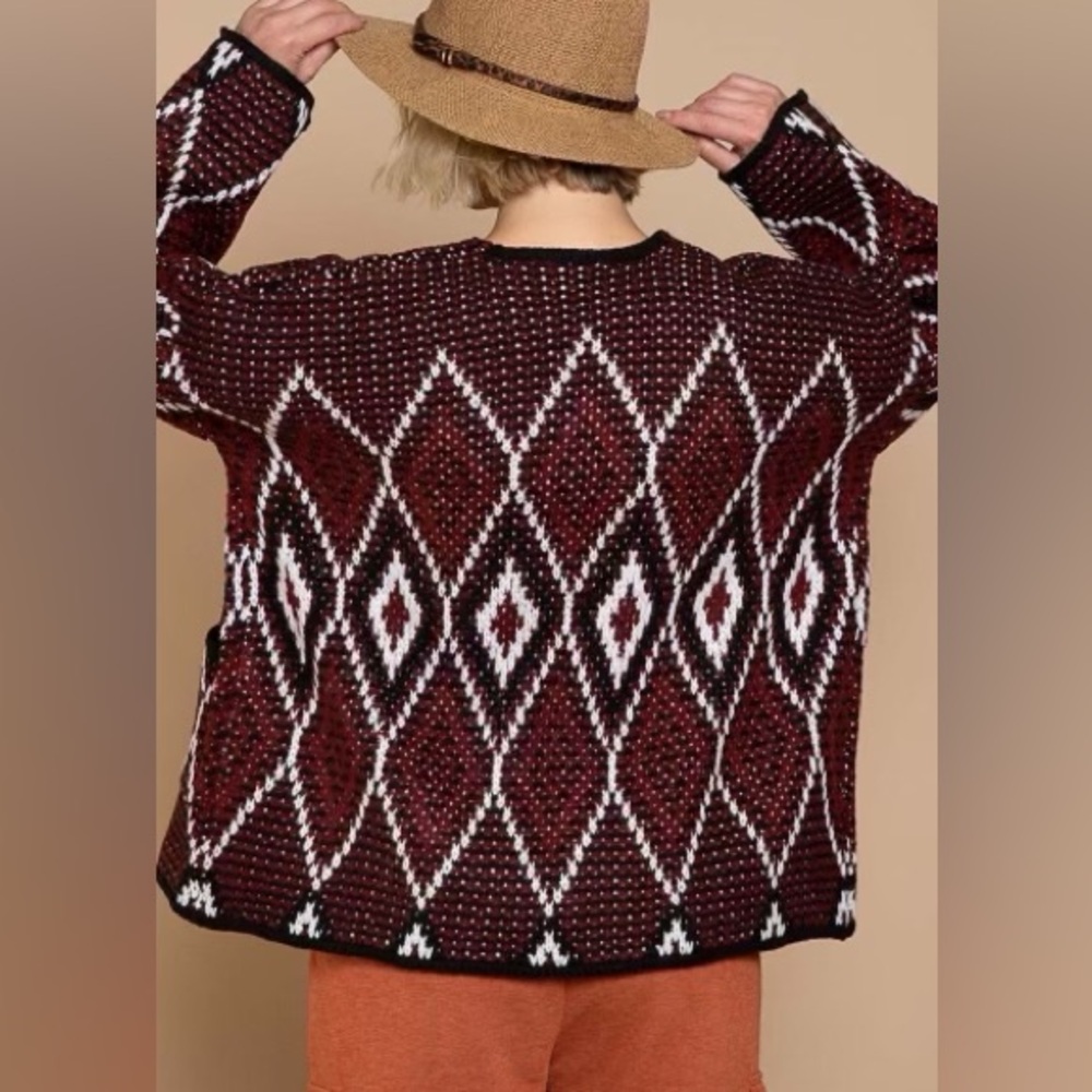 SOLD OUT New! POL Cozy Burgundy Chunky Knit Cardigan with Pockets - Picture 2 of 6